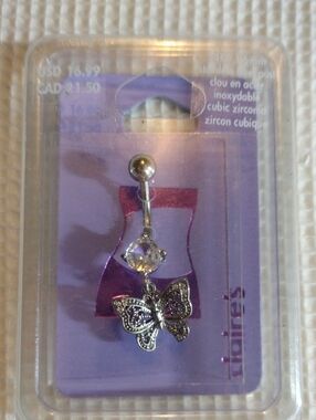 Claire's Silver Butterfly Belly Ring with Clear Stone